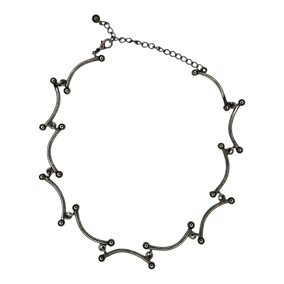 Unbranded Jewelry - Vintage Collar Necklace Metal Silver 13-16" Grey Modernist‎ Bar Link